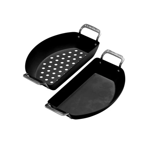 Kamado Joe Karbon Steel Pre-Seasoned Carbon Steel Non-Stick Half-Moon Pans with One Solid Pan and One Perforated Pan for Classic Joe and Big Joe Kamado Grills, Model KJ15124822