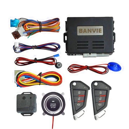 BANVIE Car Keyless Entry Security Alarm System with Remote Engine Start and Push to Start Stop Iginition Button Kit