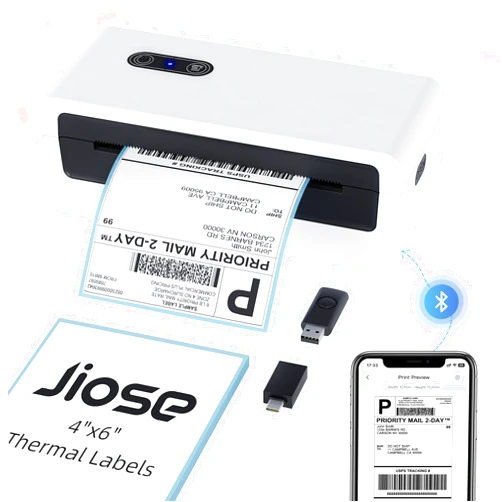 Jiose Bluetooth Thermal Label Printer - 4x6 Shipping Label Printer for Small Business - Desktop Postage Package Label Printer Compatible with MacOS Windows