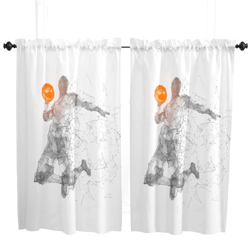 Wowouhiya Kitchen Curtains 45 Inch Length, Basketball Sport Farmhouse Curtains & Drapes, Geometric Lines Oil Painting Abstract Art Rod Pocket Window Curtains for Living Room/Bedroom/Bathroom, 27.5