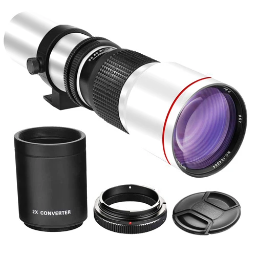 BM Premium High-Power 500mm/1000mm f/8 Manual Telephoto Lens for Canon EOS 80D, 90D, Rebel T3, T3i, T5, T5i, T6i, T6s, T7, T7I, T8I, SL3, 60D, 70D, 5D, EOS5D IV, 6D II, 7D II SLR Cameras - White
