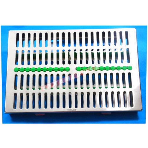 SYNAMED USA German Stainless Dental Autoclave Sterilization Cassette Box Tray for 20 Instruments Green