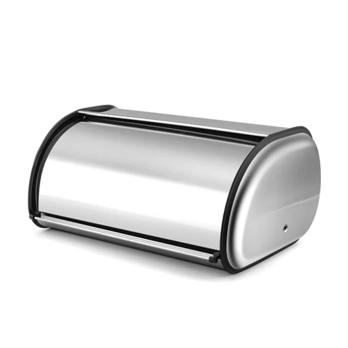 Flexzion Stainless Steel Bread Box For Kitchen Countertop (13 inch) Metal Roll Up Top Lid Storage Container Bin Keeper for Cake Buns Toasts Loaves Pastries Pancakes, Ideal for Restaurant Home Kitchen