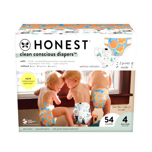 The Honest Company Clean Conscious Diapers Plant-Based, Sustainable Space Travel + Orange You Cute Club Box, Size 4 (22-37 lbs), 54 Count