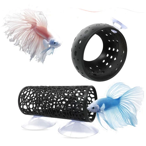 TSEWA 2 PCS Betta Fish Tunnel Hammock & Shrimp Cave Aquarium Decor, Betta Tunnel Black Hideout Tube for Small Fish, Shrimp, Guppy Hiding & Resting (Black)