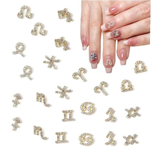 Tyuimhx 24Pcs Twelve Constellation Nail Charms Alloy Zodiac Sign Charms for Acrylic Nails 3D Rhinestone Jewelry Nail Charms for Women Girls DIY Manicure Designs Nail Decorations Crafts Accessories