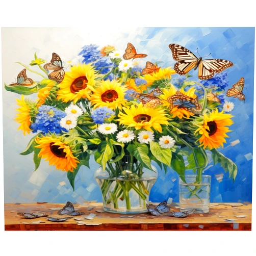 BLESOUYI Butterfly Flower Diamond Art Painting Kits for Adults Sunflowers Painting by Numbers Kits Diamond Art for Beginners 12x16 Inch DIY for Home Wall Art Decoration