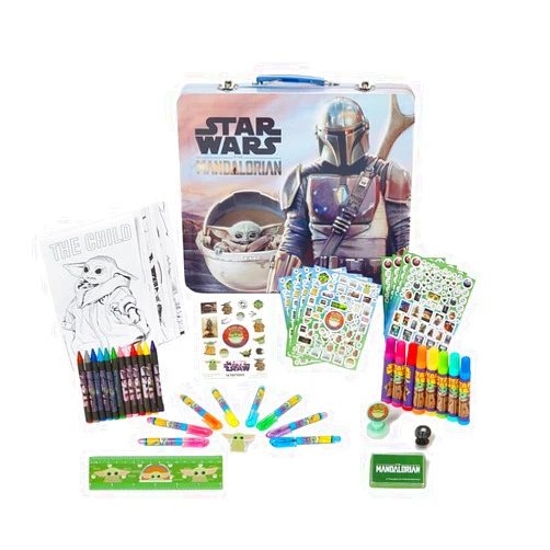 Innovative Designs Star Wars Mandalorian Baby Yoda Deluxe Activity Set for Kids with Carrying Tin, Coloring Sheets, Tattoos, Stickers, & Art Supplies, 500+ Pieces