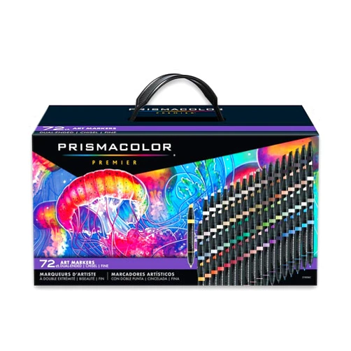 Prismacolor Premier Dual-Ended Art Markers, Alcohol-Based Markers with Fine & Chisel Tips, Assorted Colors, Set of 72 in Carry Case