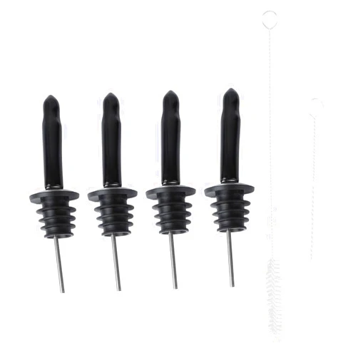 MERRYHAPY 6pcs 304 Stainless Steel Wine Cocktail Pourer Silicone Stopper Brush Set Easy Install for Bar/Hotel/Home Use