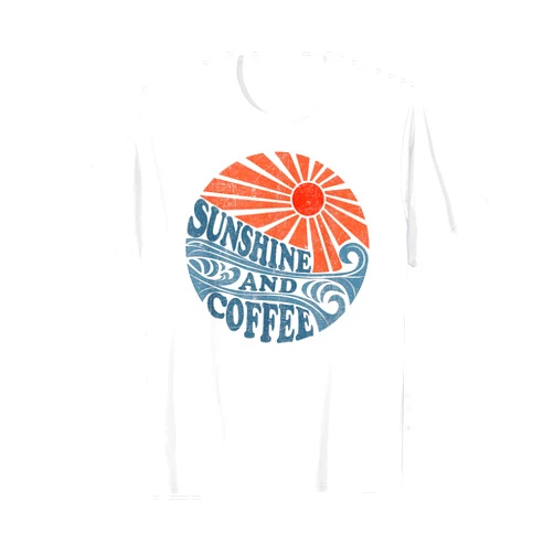 Retro Beach Vacation Summer Quotes Shirts & Gifts Sunshine And Coffee Funny Retro 70's Vintage Beach Vacation T-Shirt