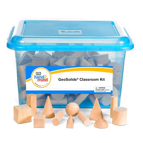 hand2mind Wood Geometric Solid Blocks, 3D Shapes, Classroom Kit (Set of 96)