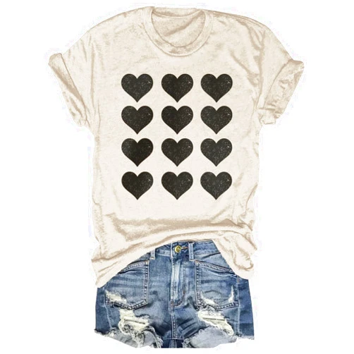 Beopjesk Valentine's Women's Wife's Day Graphic Tees Short Sleeve Heart Printed Shirts Blouse Tops