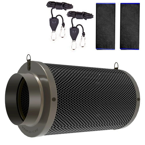 HYDROWE 4 Inch Air Carbon Filter for Grow Tent,Smellines Control with Australia Virgin Charcoal for inline duct fan，Hydroponic Growth,Pre-Filter Included(4in,Grey)