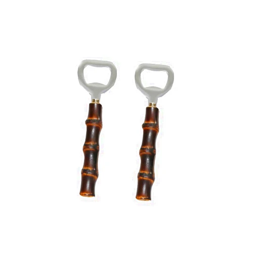 JUSTEMI 2PCS Stainless Steeel Bottle Openers,Black Beer Bottle Openers,Bartender Bottle Openers,Soft Drinks-Handcraft Bamboo Handle