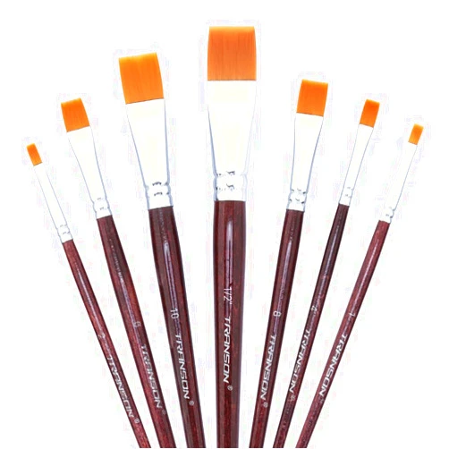 Transon Flat Paint Brush Set 7pcs for Acrylic Watercolor Gouache Oil and Body Painting