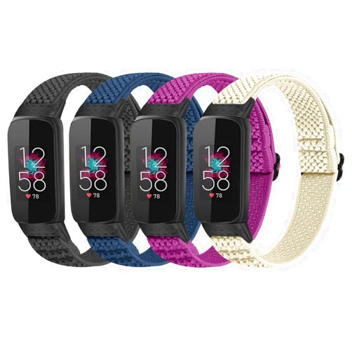 Huamanlou 4 Pack Elastic Bands Compatible with Fitbit Luxe Bands, Soft Adjustable Nylon Sport Loop Stretchy Straps Replacement Wristband Women Men for Fitbit Luxe