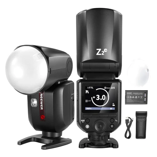 NEEWER Z2-N 2.4G TTL Round Head Flash Speedlite Compatible with Nikon Cameras, 76Ws 1/8000s HSS with Diffuser, 2 Modeling Lamps, Upgraded UI, TTL/M Toggle Key, 3000mAh Battery, 600 Full Power Flash