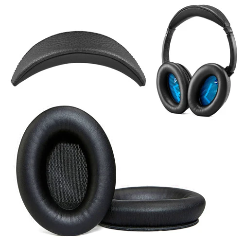 AHG Accessory House Global AHG Replacement QC15 Ear Pads & QC15 Headband Pad Compatible with Bose QuietComfort 15 (QC15) & QuietComfort 2 (QC2) Headphones - Soft, Great Comfort + Durability, Protein Leather (Black)