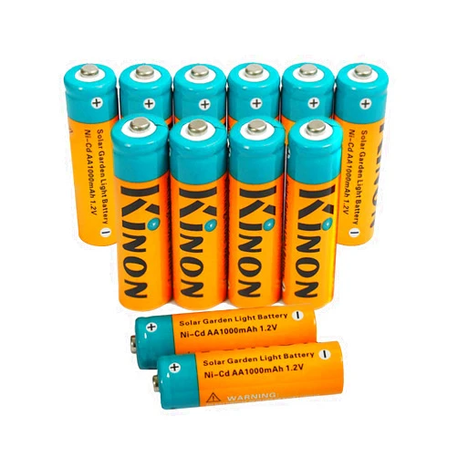 Kinon Double A Rechargeable Batteries 1.2V NiCD AA 1000mAh (12 Pieces) for Outdoor Solar Garden Lights Landscape Pathway Lights Porch and Patio Lights, Orange (KAA1000KN12P)