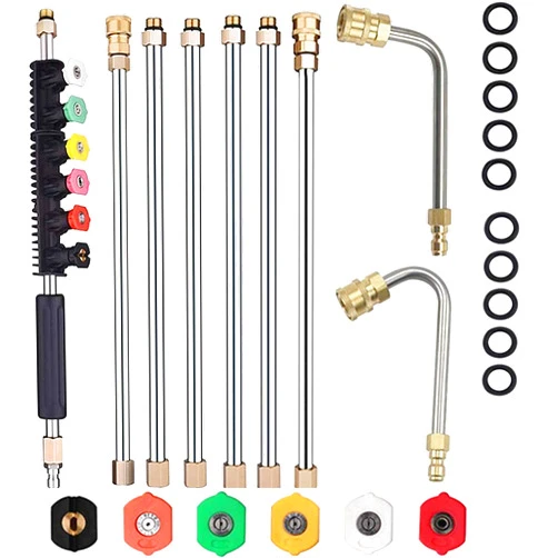 Selkie 120inch Stainless Steel Pressure Washer Extension Wand Power Washer Lance with Spray Nozzle Tips,30°,90°Curved Rod, 1/4’’Quick Connect, Replacement for Anti-Leaked Ring 4000 PSI…