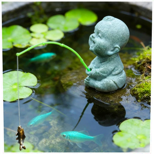 Livelyfish Aquarium Mini Fisherman Statue Japanese Little Fishing Figurines for Fairy Garden Aquarium Pond Bonsai Fish Tank Accessories Decor (A)
