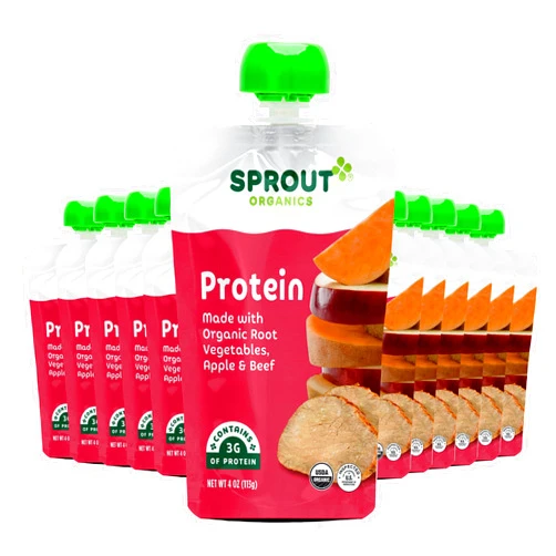 Sprout Organic Baby Food Pouches Stage 3, Organically Sourced Meat Protein, Root Vegetables Apple w/ Beef, 4 Ounce (Pack of 12)