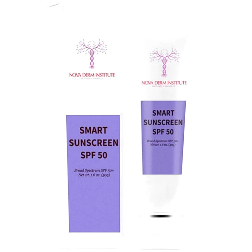 NOVA DERM INSTITUTE Smart Sunscreen SPF 50 CLEAR Facial Sunscreen Zinc oxide Daily UV Sun screen for Face Sunblock Skin Care for Healthy Glow Face Moisturizer with SPF Broad Spectrum