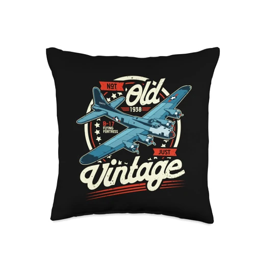 Alte Fokker Airshow Apparel Co. B 17 Flying Fortress Not Old Only Vintage B17 Throw Pillow, 16x16, Multicolor