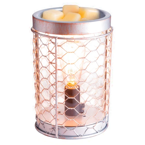 Candle Warmers Etc. Vintage Bulb Illumination Fragrance Warmer- Light-Up Warmer for Warming Scented Candle Wax Melts and Tarts to Freshen Room, Chicken Wire Silver