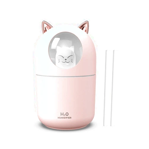 Dgffan Portable 300ml Mini Cool Mist Humidifier With Night Light, USB Auto Shut-Off, Ultra-Quiet, 2 Spray Modes for Home Office Travel (Pink)