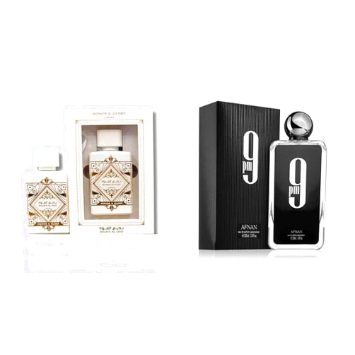 Lattafa Bade'e Al Oud Honor & Glory 3.4 EDP and Afnan 9 PM for Men EDP Bundle