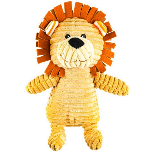 Giftable World 15 Inch Plush Pet Toy Corduroy Lion with Squeaker Crinkle Ears and Striped Detail Dog Chew Toy