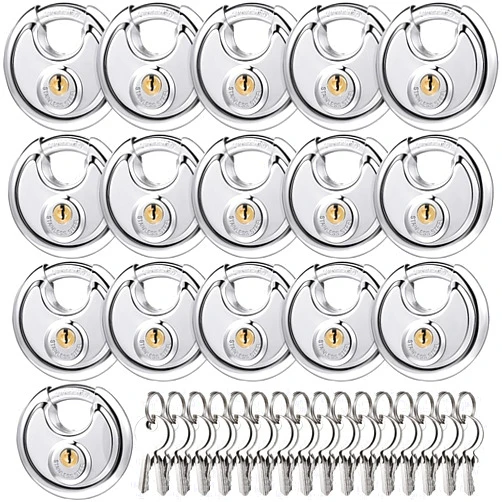 Chumia 16 Pack Padlocks Alike Keyed, Stainless Steel Pad Locks with Same Key Discus Lock 2-3/4 Inch Wide 3/8 Inch Diameter Shackle, Disc Lock for Outdoor Use, Storage Unit, Sheds, Garages and Fence