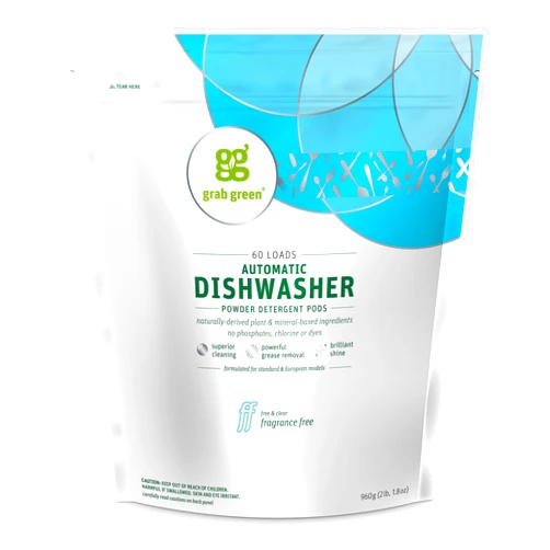 Grab Green Automatic Dishwashing Detergent Pods, 60 Count, Fragrance Free, Plant and Mineral Based, Superior Cleaning, Powerful Grease Removal, Brilliant Shine