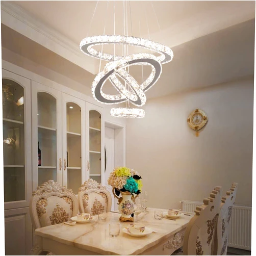 Diisunbihuo Crystal Chandeliers Modern LED Rings Pendant Light Adjustable Stainless Steel Ceiling Light Fixture for Living Room Dining Room Bedroom(Multicolor,Non-dimmable or Fix Color)
