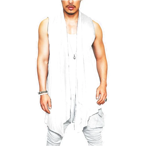 COOFANDY Men's Ruffle Shawl Collar Cardigan Sleeveless Open Front Sleeveless Kimono Vest