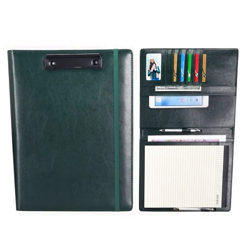 Wonderpool A4 Leather clipboard Folio Notepad with Interior Storage Pocket - Writing Padfolio File Document Case Holder for Office Travel School Hotel Hospital (A4,Green)