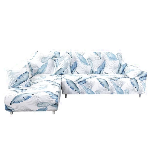 MIFXIN Sectional Sofa Covers L Shape Couch Slipcover 2pcs Stretch Elastic L-Type Chaise Sofa Couch Furniture Protector for Living Room Pets Kids (White Blue)