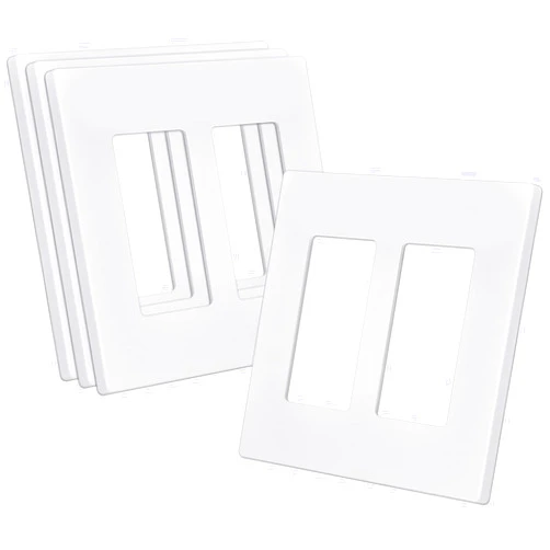 CML Hardware CML Screwless Decorator Wall Plate, 2 Gang Outlet Covers, 4 Pack Decorative Light Switch Plates, Hidden Screw Smooth Face, Standard Size 4.68”X 4.72”, Impact Resistant, White