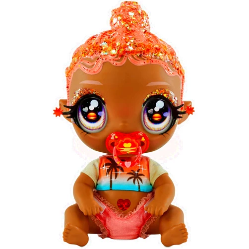 MGA Entertainment MGA's Glitter Baby Doll with Color Changes, Pink Hair, Sunset Outfit, Bottle - Gift for Kids Ages 3-5+