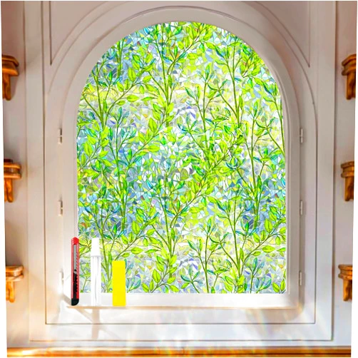 QHYsunshine Window Privacy Film Stain Glass Window Film Rainbow Window Film Window clings Non-Adhesive Reusable Decorative for Room (Leaf Rainbow, 17.5 X 78.7 in)