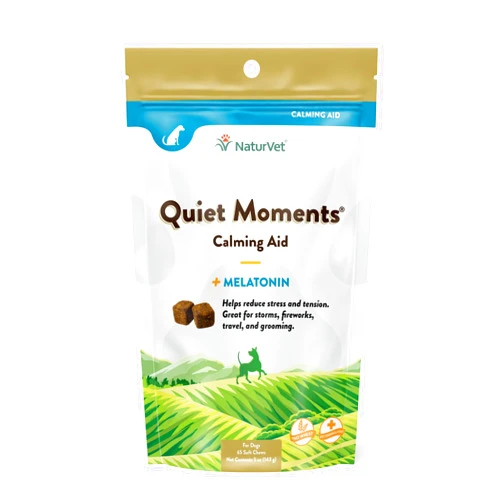 NaturVet Quiet Moments Calming Aid Dog Supplement – Helps Promote Relaxation, Reduce Stress, Storm Anxiety, Motion Sickness for Dogs – Tasty Pet Soft Chews with Melatonin – 65 Ct.