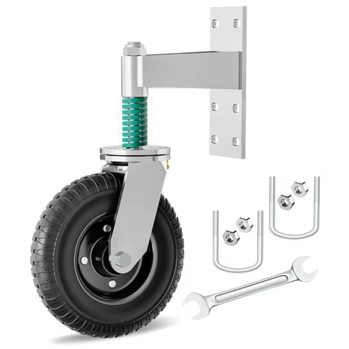 DOZAWA Gate Wheel, 8 Inch Heavy Duty Fence Gate Wheels for Wooden Gate and Metal Tube Gate, Support to 700 lbs, Spring-Loaded 360 Degree Rotation Gate Caster Kit - White