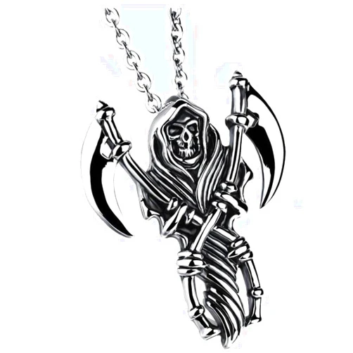 AZYOUNG Mens 316L Stainless Steel Retro Silver Grim Reaper Skull Head Pendant O-chain Necklace