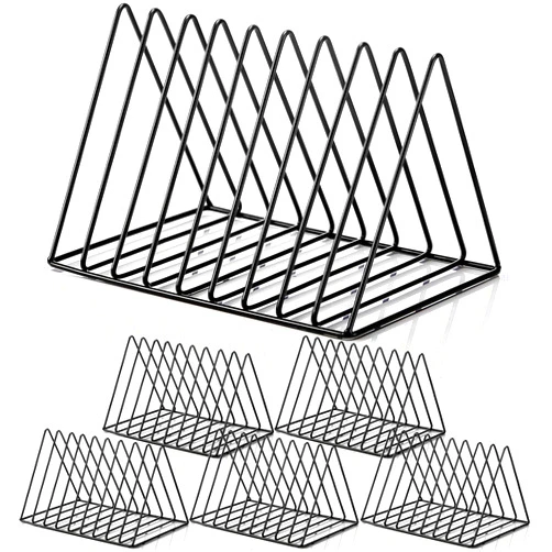Shimeyao 6 Pieces Magazine Holder Triangle File Holder Book Record Holder Metal Vinyl Record Storage Magazine Rack Multifunction Triangle File Organizer Sorter for Decor Home Office(Black)