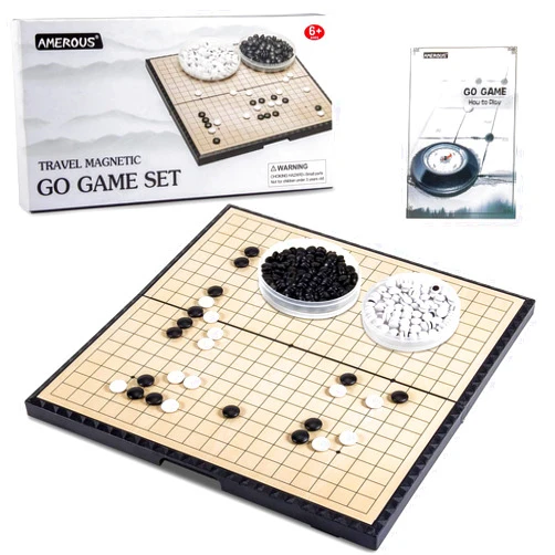 AMEROUS 11 Inches Magnetic Go Game Set (19 x 19), Travel Foldable Board Game Set with Magnetic Plastic Stones & Go Game Rules for Beginner, Kids, Adults （Weiqi）