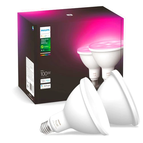 Philips Hue White and Color Ambiance PAR38 Outdoor Spotlight, Two-Pack, Requires Hue Bridge, Compatible with Alexa, Apple HomeKit and Google Assistant