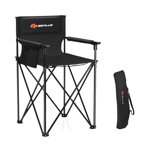 COSTWAY Folding Camping Chair, 38.5” Height Portable Tall Directors Chair with Storage Pouches, Detachable Armrests, Carrying Bag for Fishing, Picnic, Lawn, Black, 250LBS Weight Capacity