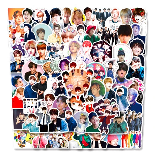 Salaoen 100 PCS Stickers for BTS Water Bottle,Kpop Stickers Vinyl Waterproof Stickers for Laptop,Bumper,Skateboard,Water Bottles,Computer,Phone,Stickers for Kids Teens Adult